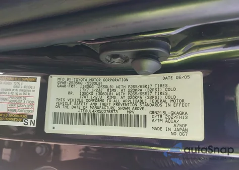 2005 Toyota 4Runner Sr5 Sport V6 from USA, damaged, VIN JTEBU14RX50076873